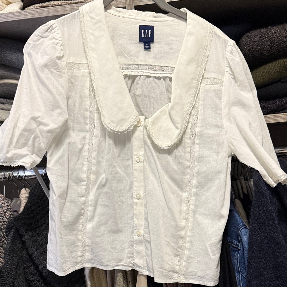 GAP White Peter Pan Collar Button-Down Blouse - image 2